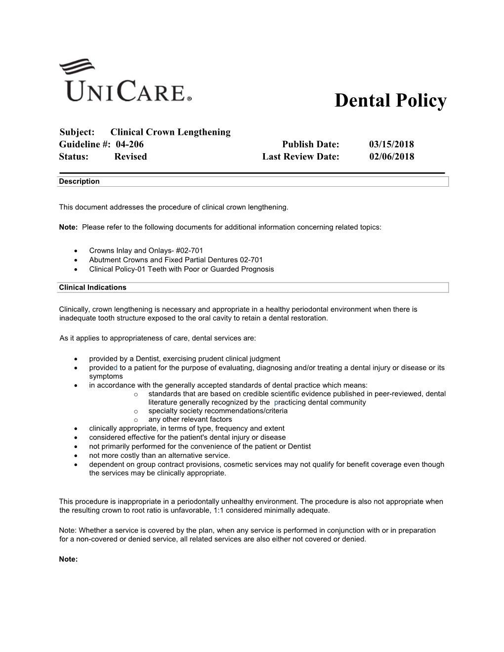 Dental Policy