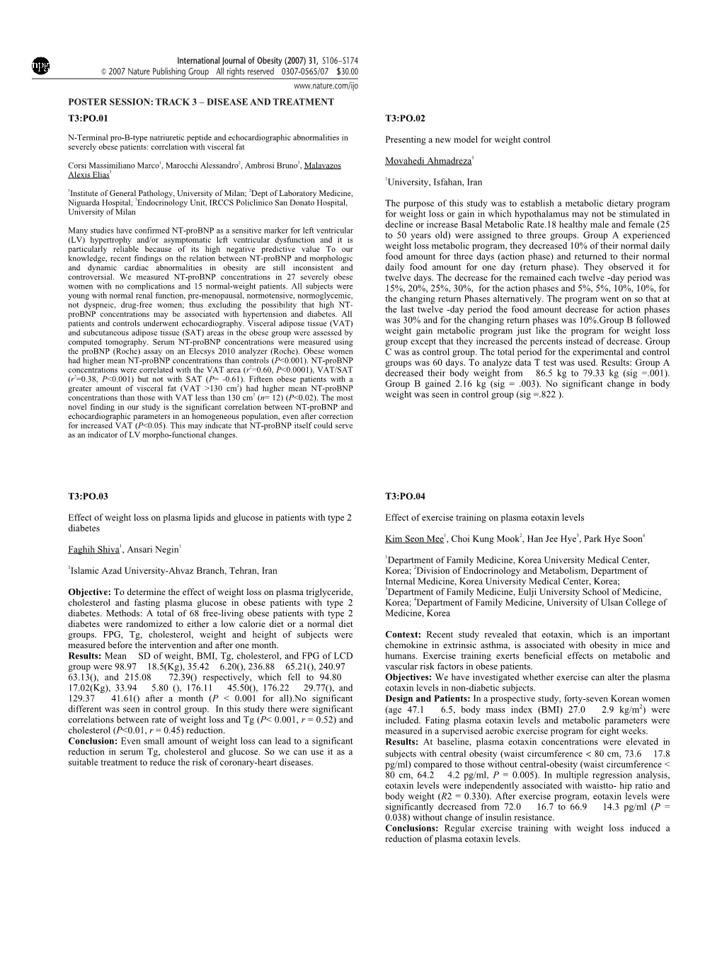 Track 3 – Disease and Treatment T3:Po.01 T3:Po.02