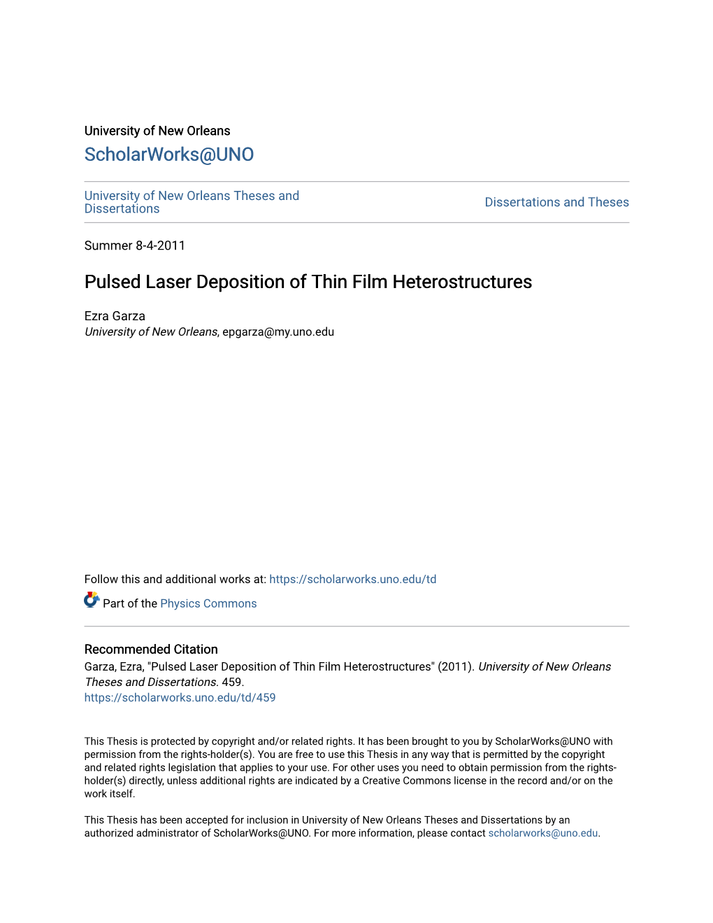 Pulsed Laser Deposition of Thin Film Heterostructures