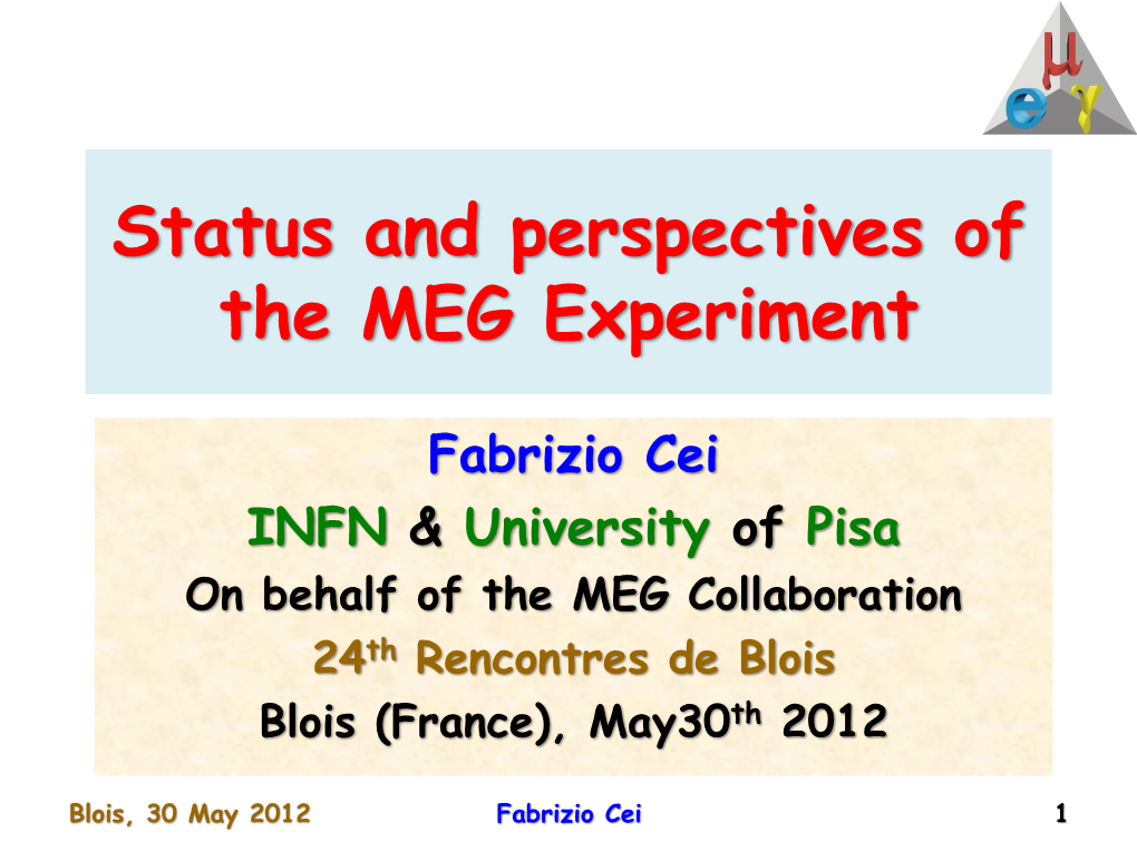 Status and Perspectives of the MEG Experiment
