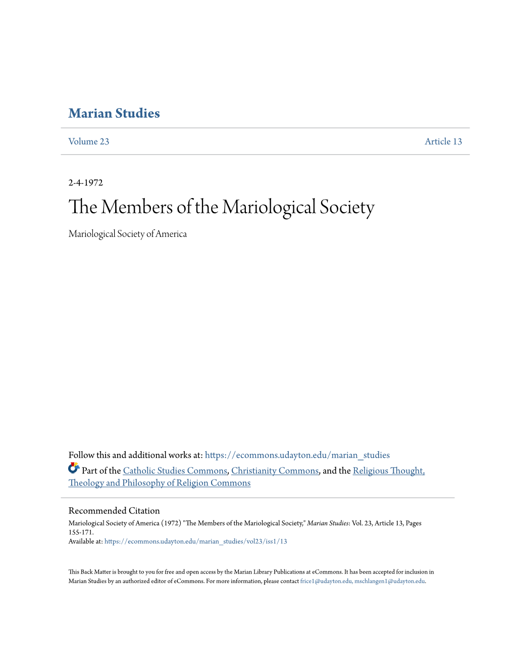 The Members of the Mariological Society