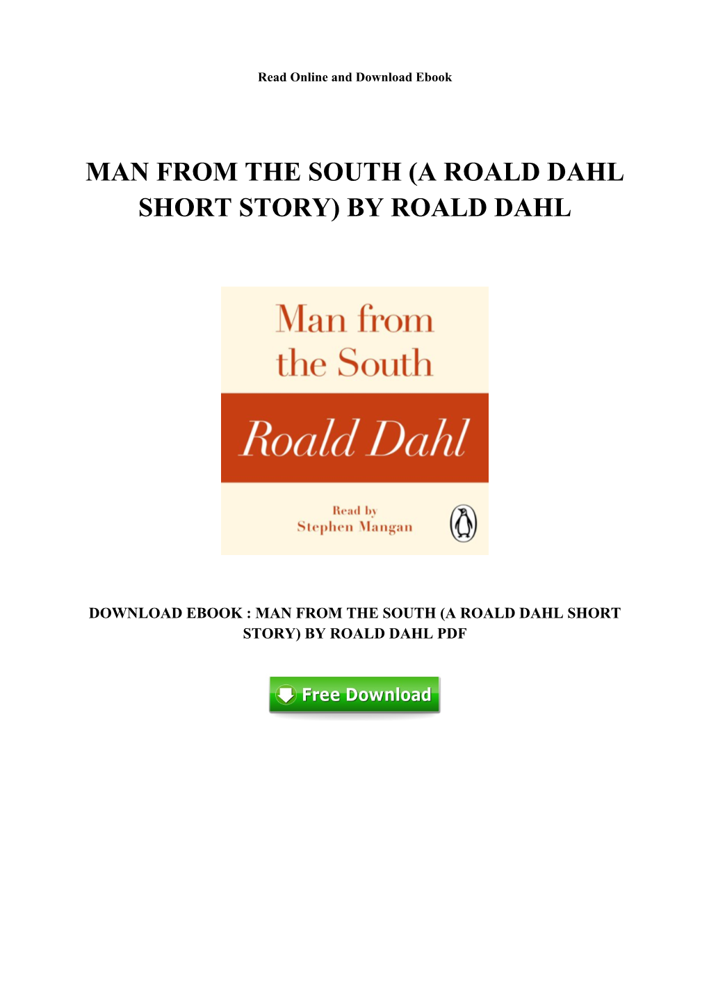 [L186.Ebook] Fee Download Man from the South (A Roald Dahl Short Story)