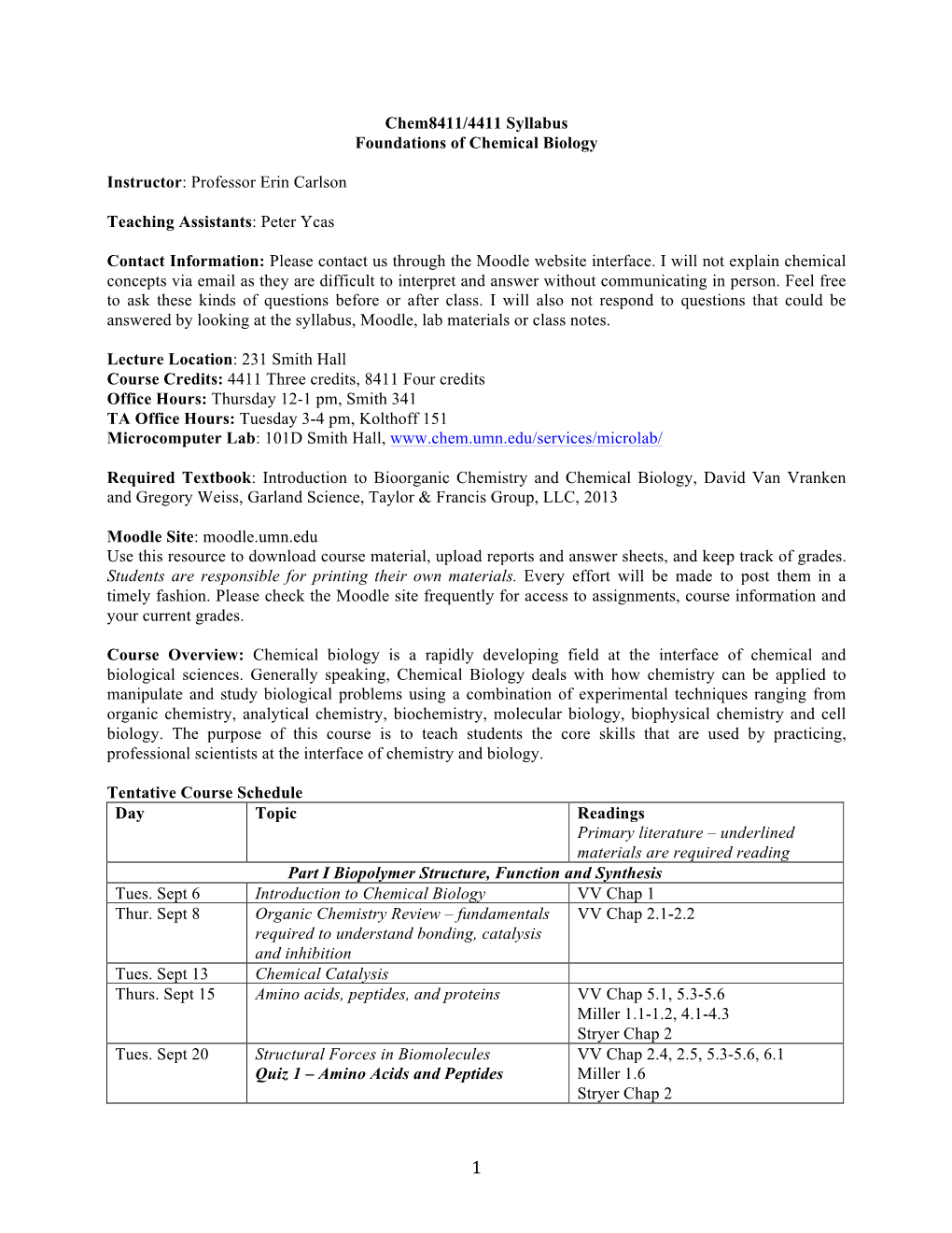 Chem8411/4411 Syllabus Foundations of Chemical Biology