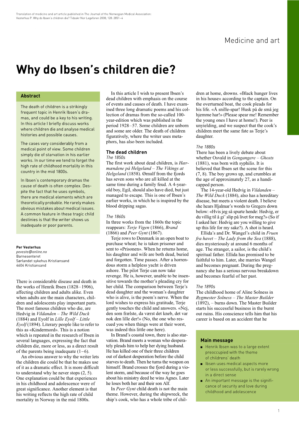 Why Do Ibsen's Children Die?