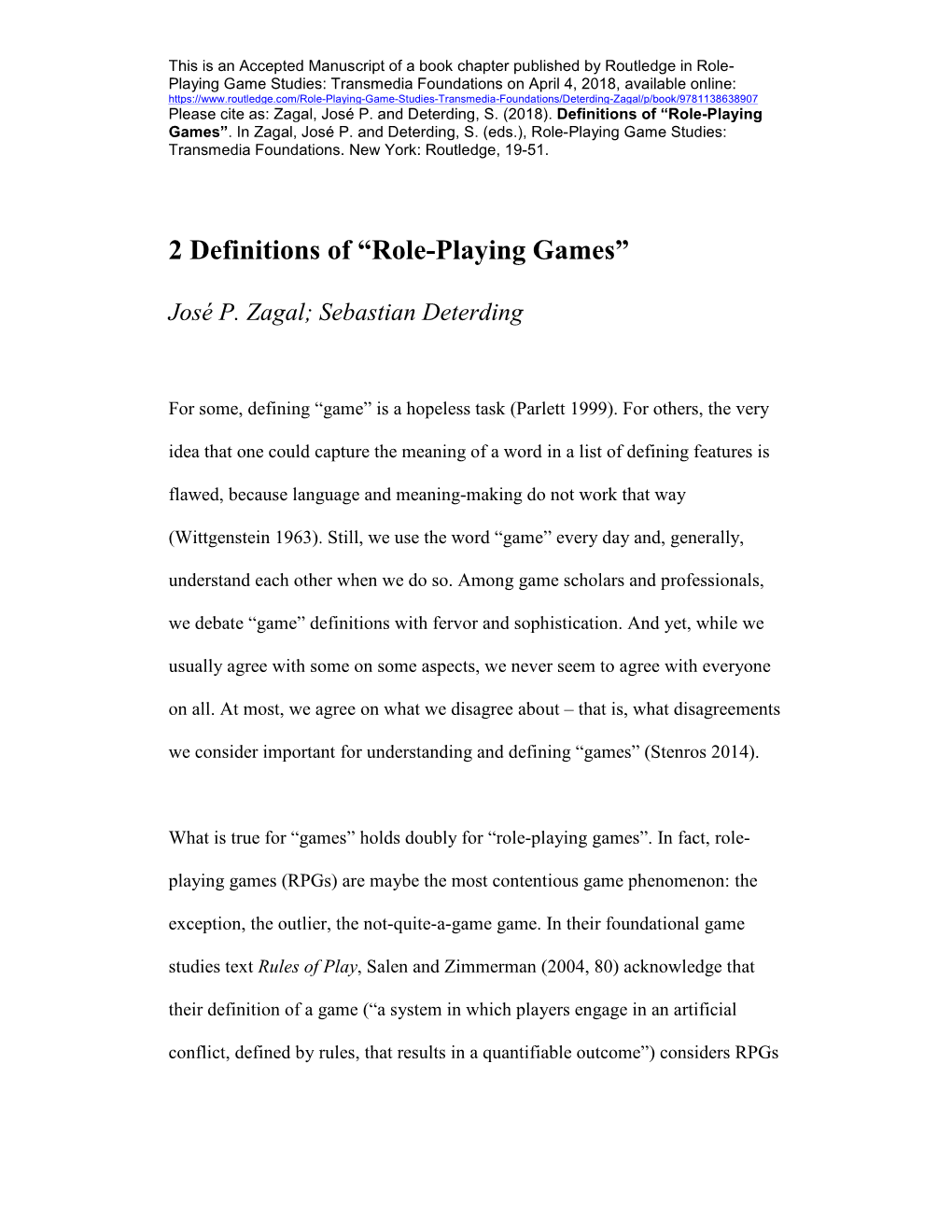 Definitions of “Role-Playing Games”