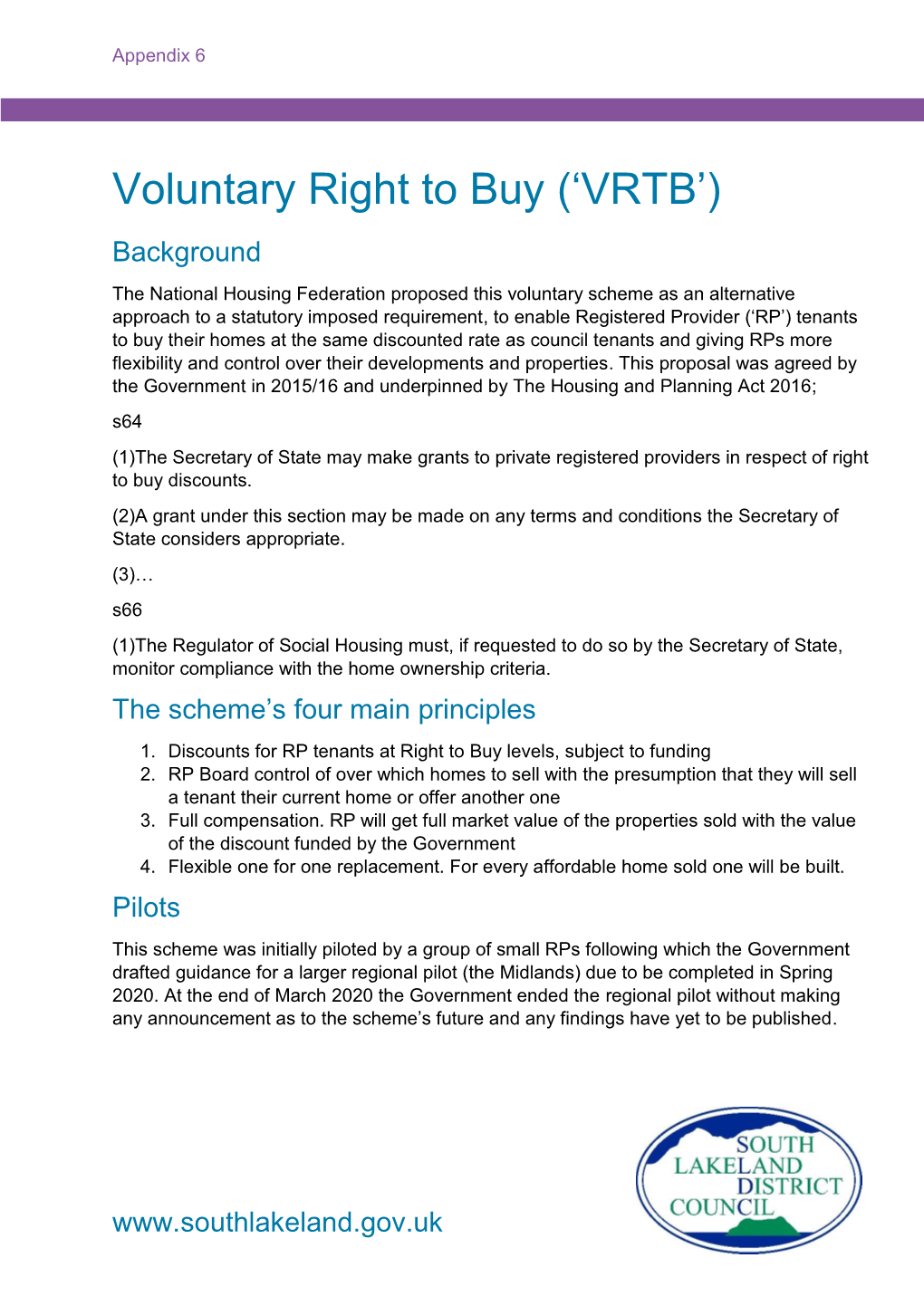 Voluntary Right to Buy ('VRTB')