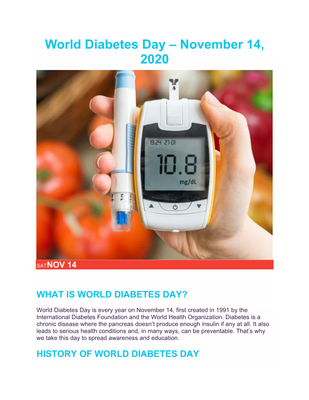 World Diabetes Day – November 14, 2020