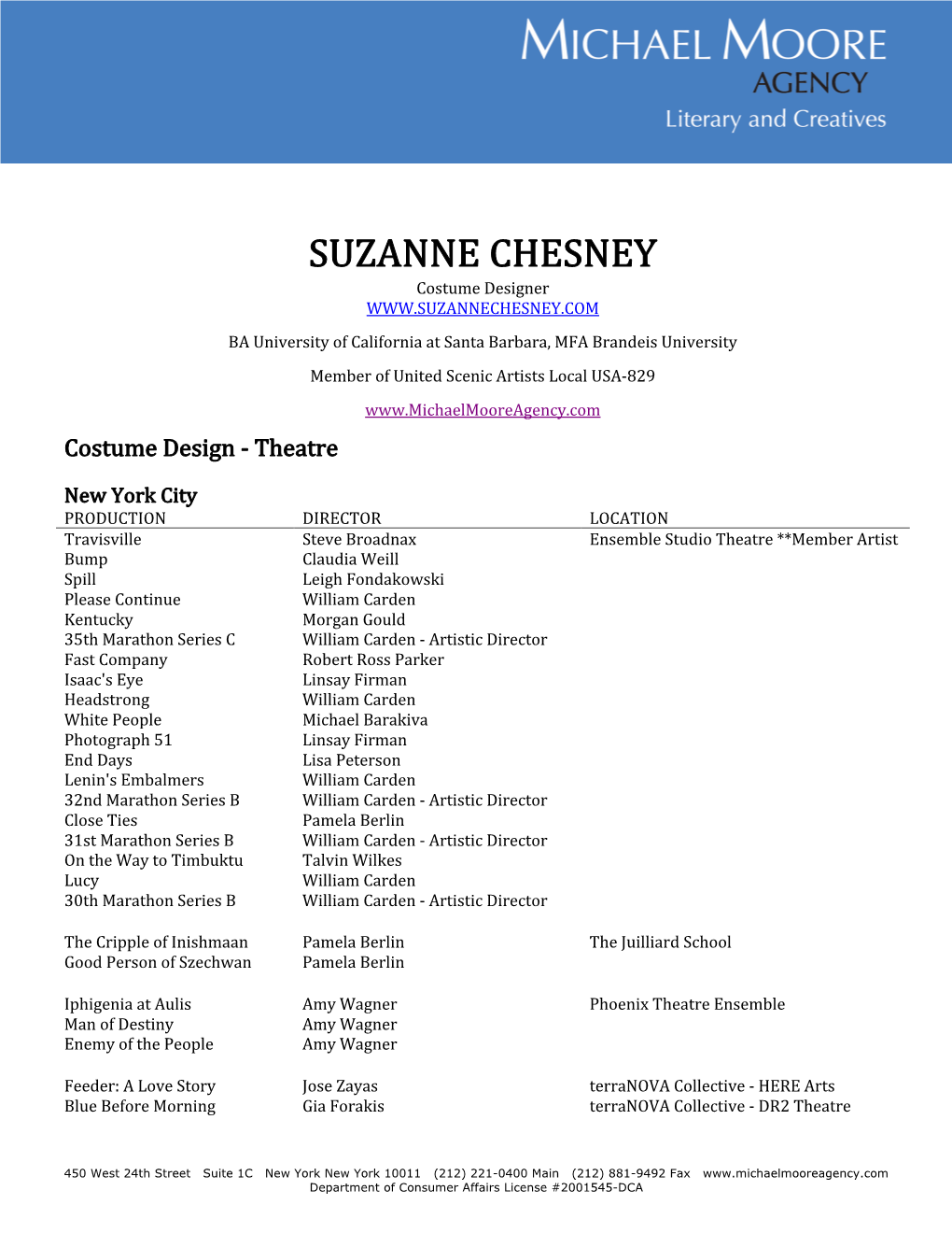 SUZANNE CHESNEY Costume D Esigner