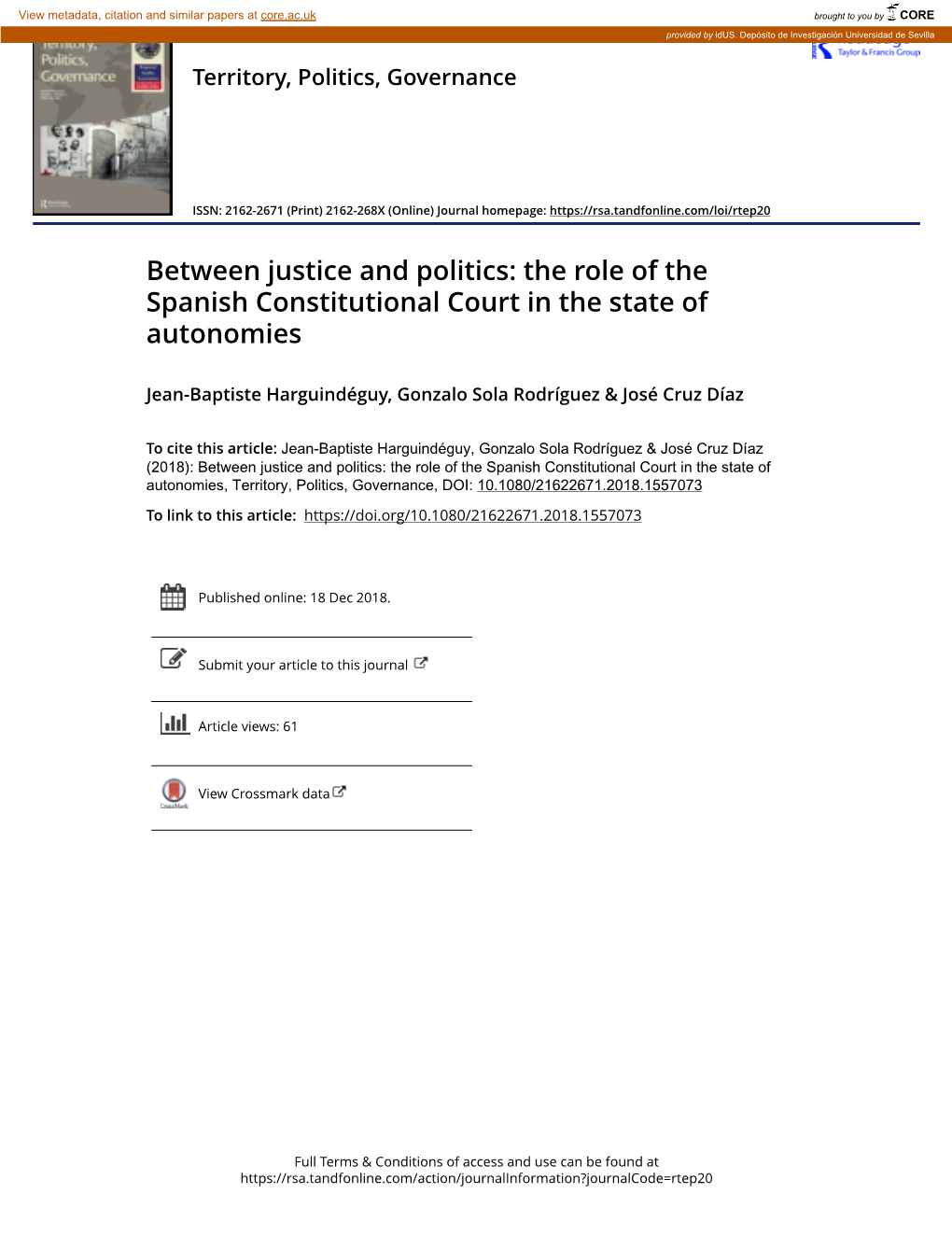 Between Justice and Politics: the Role of the Spanish Constitutional Court in the State of Autonomies