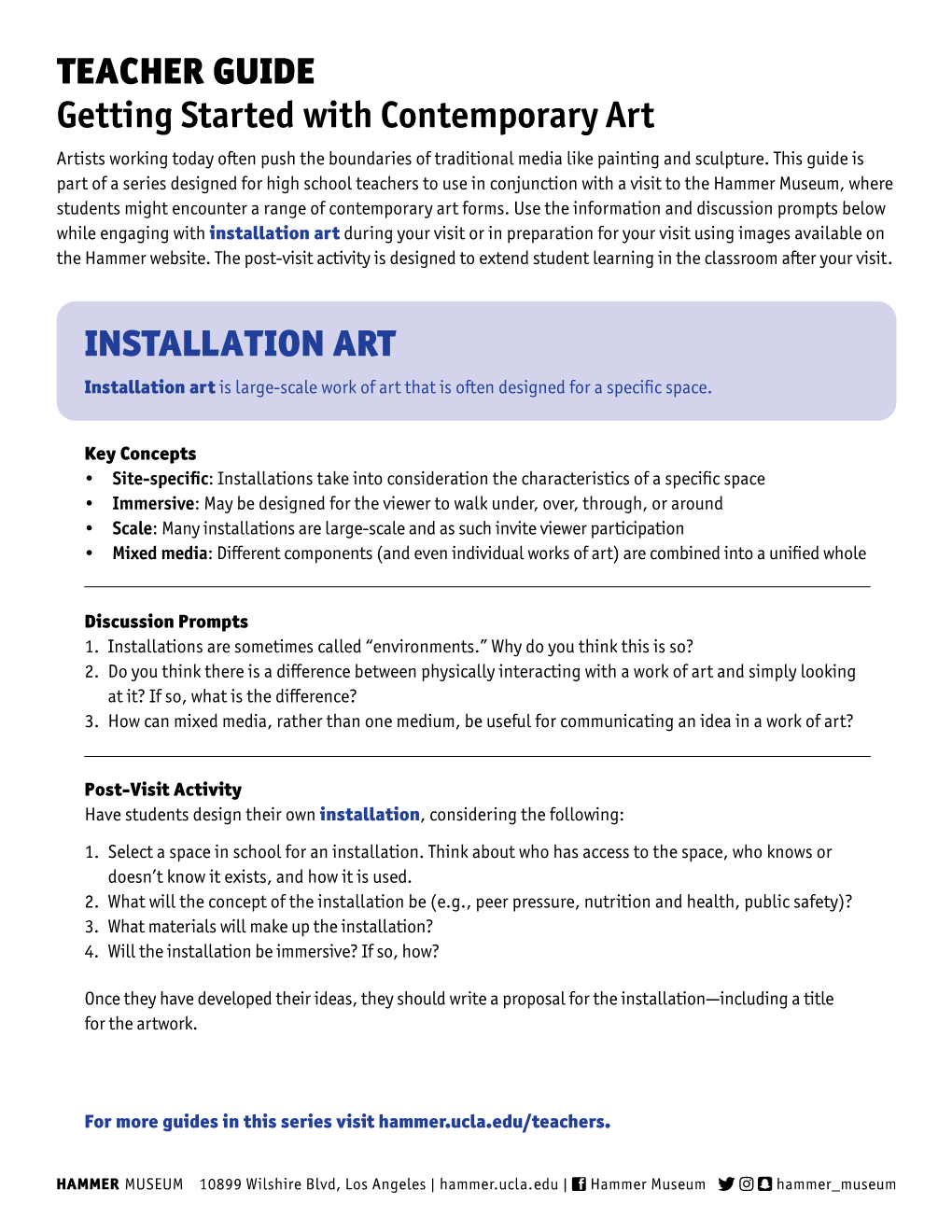 Teacher Guide – Getting Started with Installation