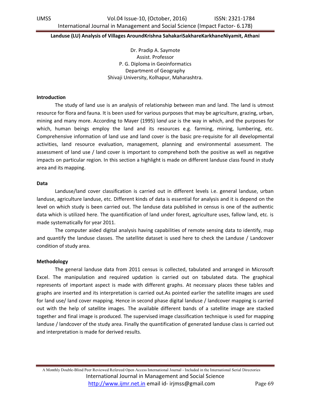 Landuse (LU) Analysis of Villages Aroundkrishna Sahakarisakharekarkhaneniyamit, Athani