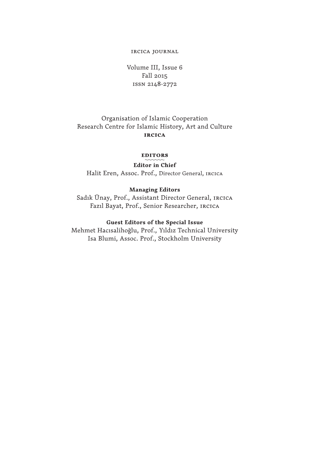 Ircica Journal Volume III, Issue 6 Fall 2015 Issn 2148-2772