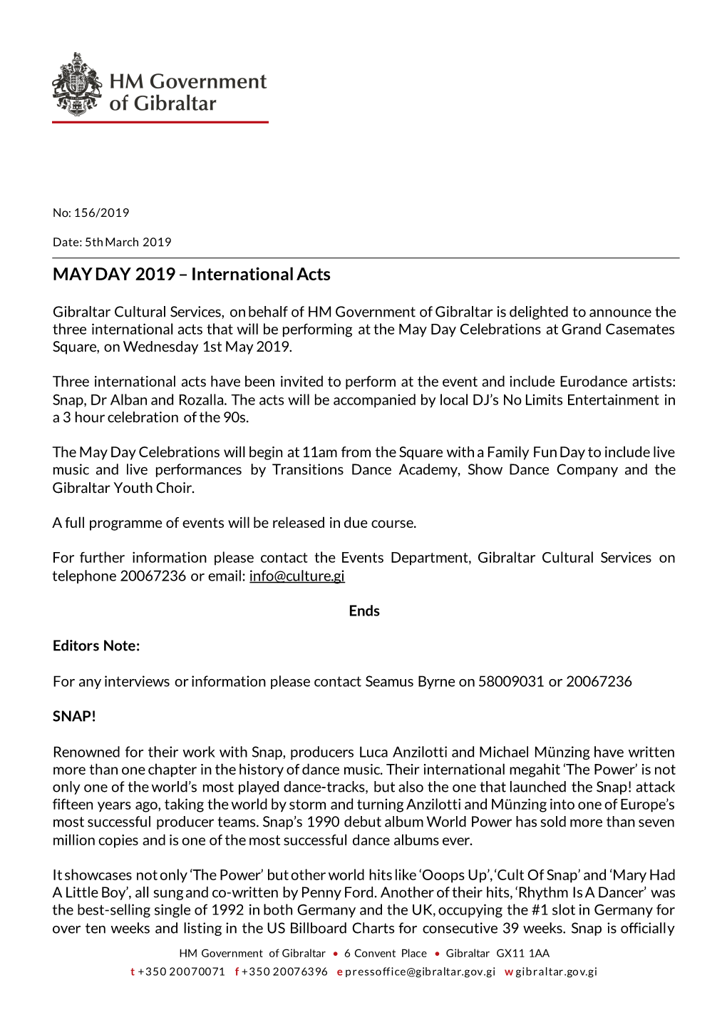 MAY DAY 2019 – International Acts