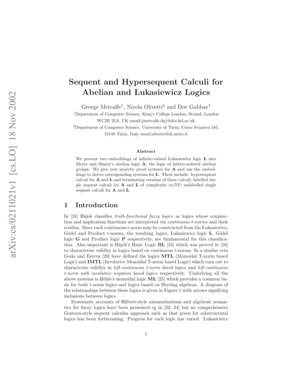 Sequent and Hypersequent Calculi for Abelian and Lukasiewicz Logics