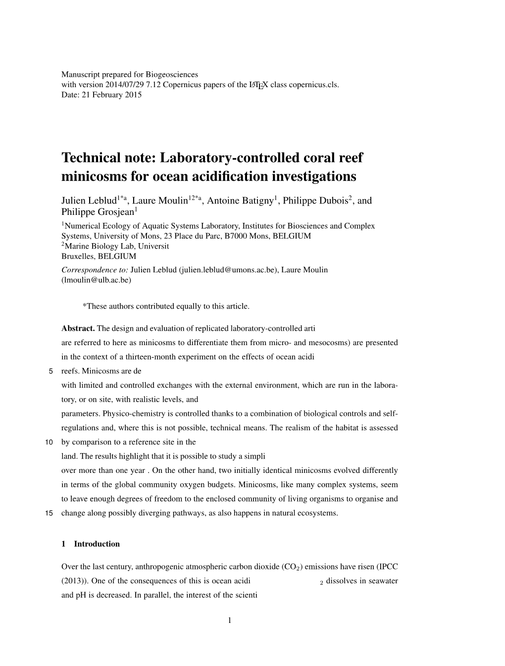 Technical Note: Laboratory-Controlled Coral Reef Minicosms for Ocean Acidification Investigations