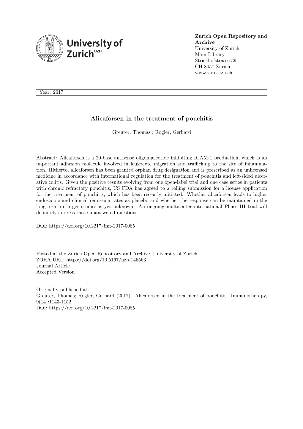 Alicaforsen, an Antisense Inhibitor of ICAM-1, As Treatment for Left- Sided Ulcerative Colitis and Ulcerative Proctitis