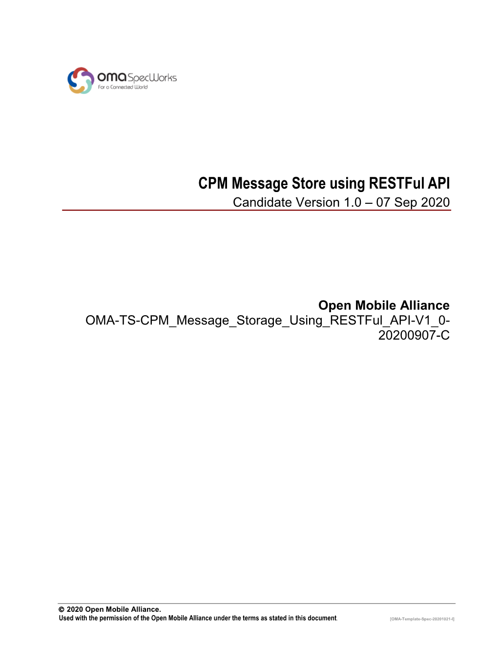 Open Mobile Alliance OMA-TS-CPM Message Storage Using Restful API-V1 0- 20200907-C