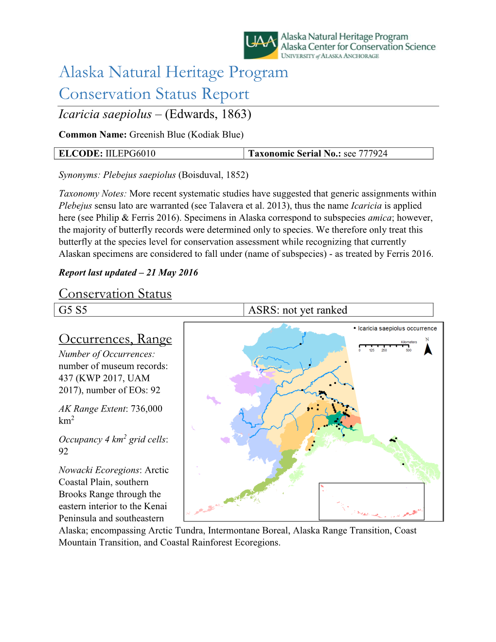 Alaska Natural Heritage Program Conservation Status Report