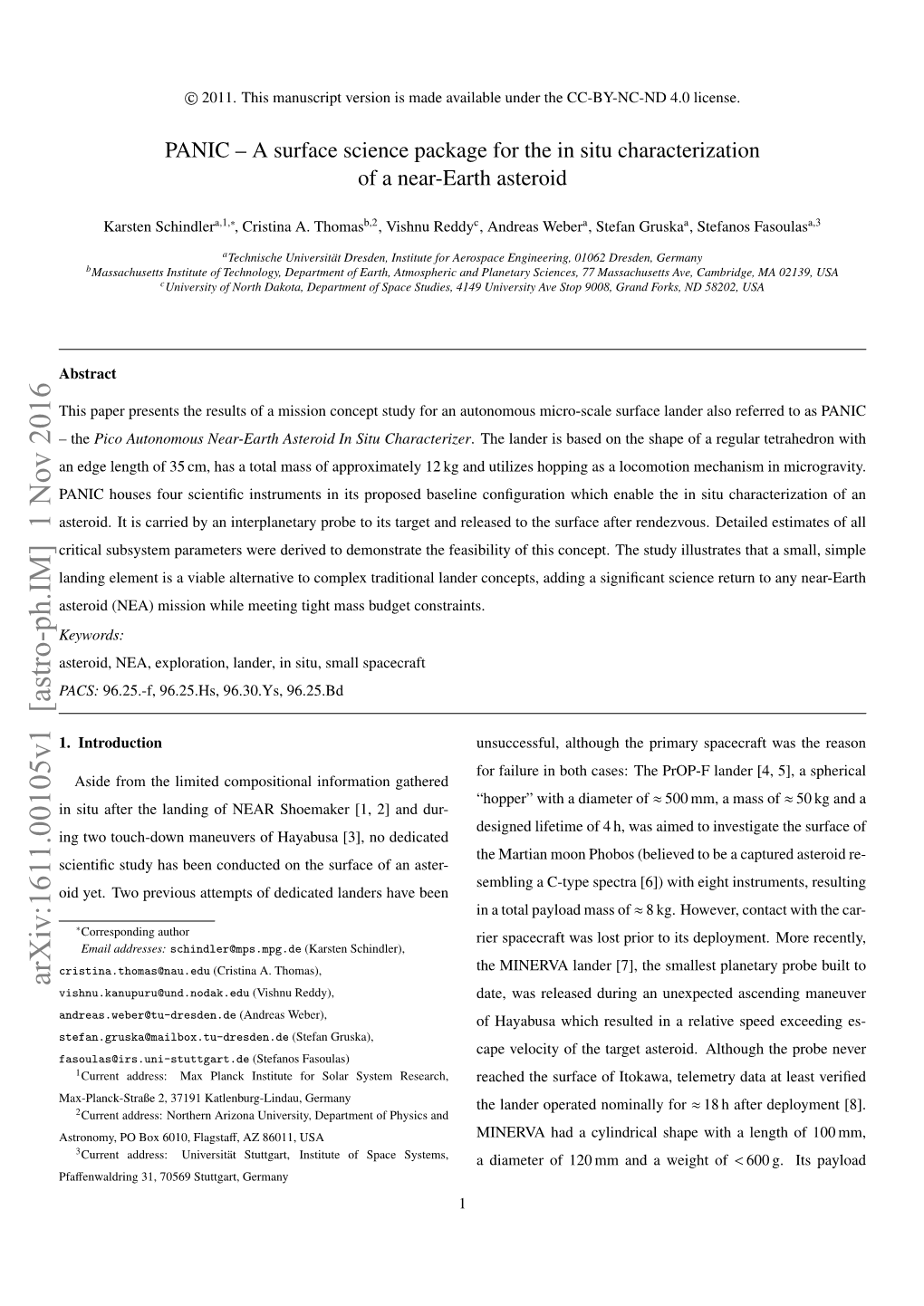 PANIC-A Surface Science Package for the in Situ Characterization of a Near