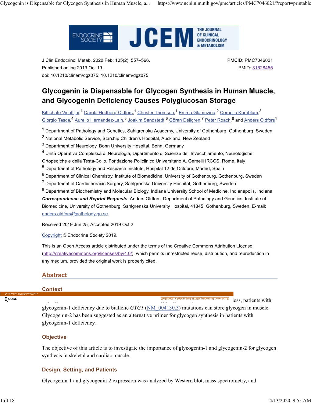 Glycogenin Is Dispensable for Glycogen Synthesis in Human Muscle, A