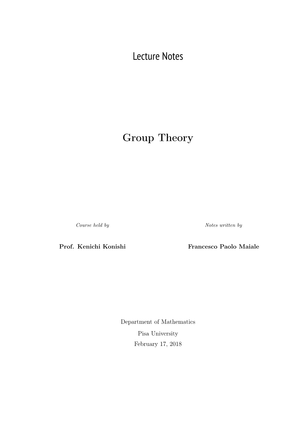 Lecture Notes Group Theory