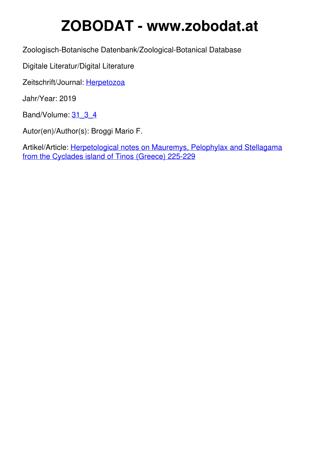 Herpetological Notes on Mauremys, Pelophylax and Stellagama from the Cyclades Island of Tinos (Greece) 225-229 All Short Notes:SHORT NOTE.Qxd 12.02.2019 14:31 Seite 7