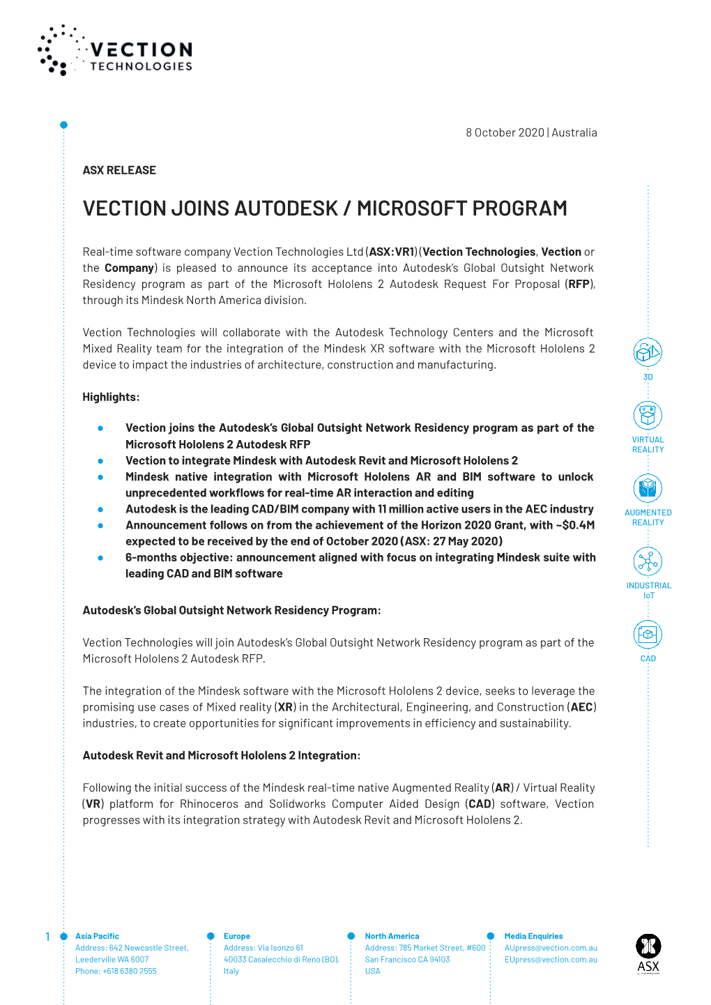 Vection Joins Autodesk / Microsoft Program