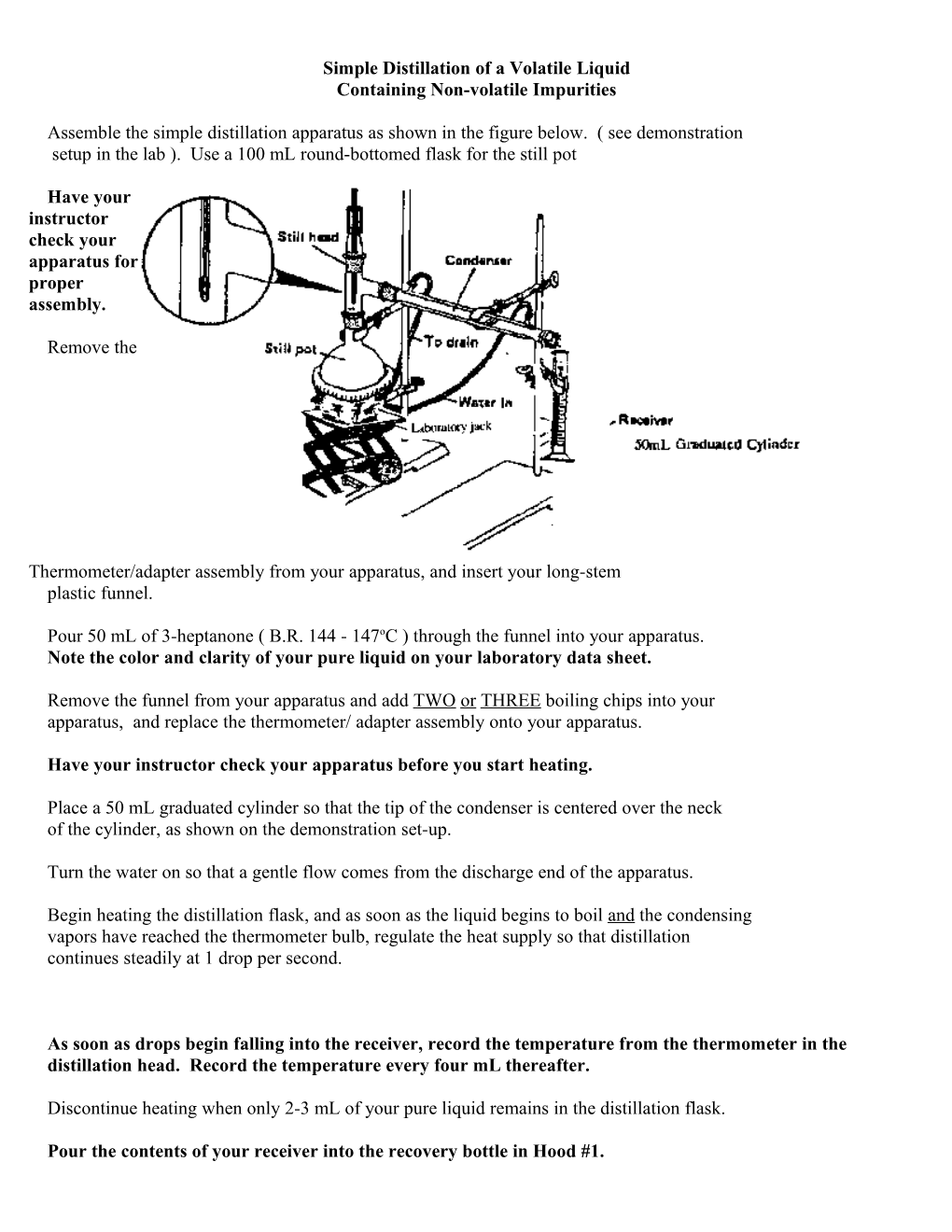 Simple Distillation of a Volatile Liquid