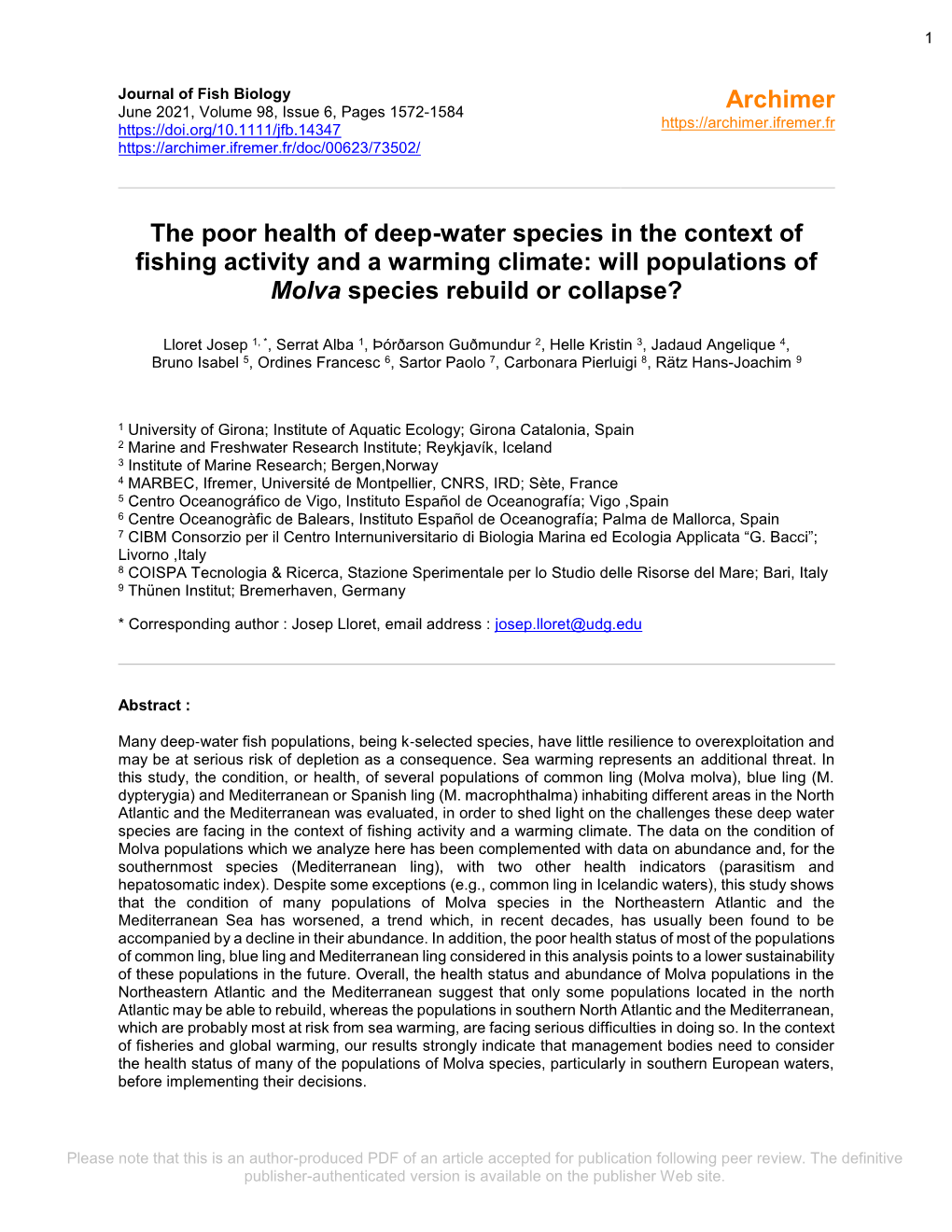 The Poor Health of Deep‐Water Species in the Context Of