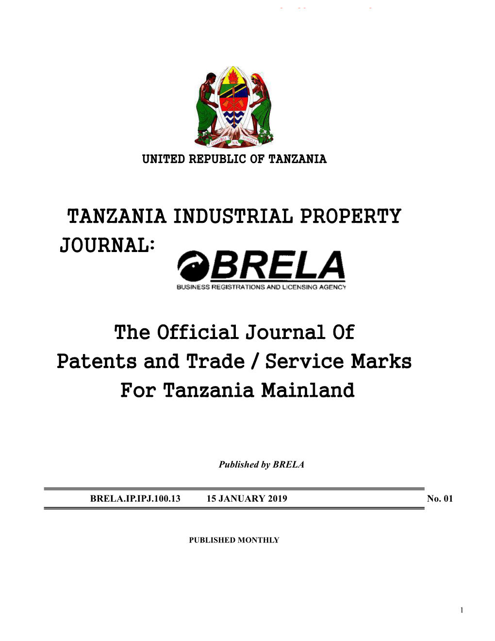 The Official Journal of Patents and Trade / Service Marks for Tanzania