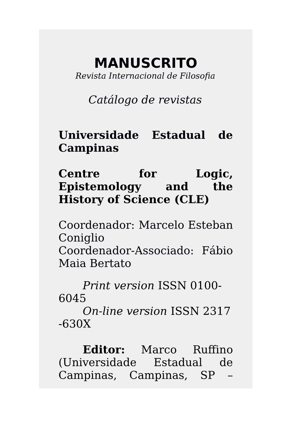 MANUSCRITO Revista Internacional De Filosofia