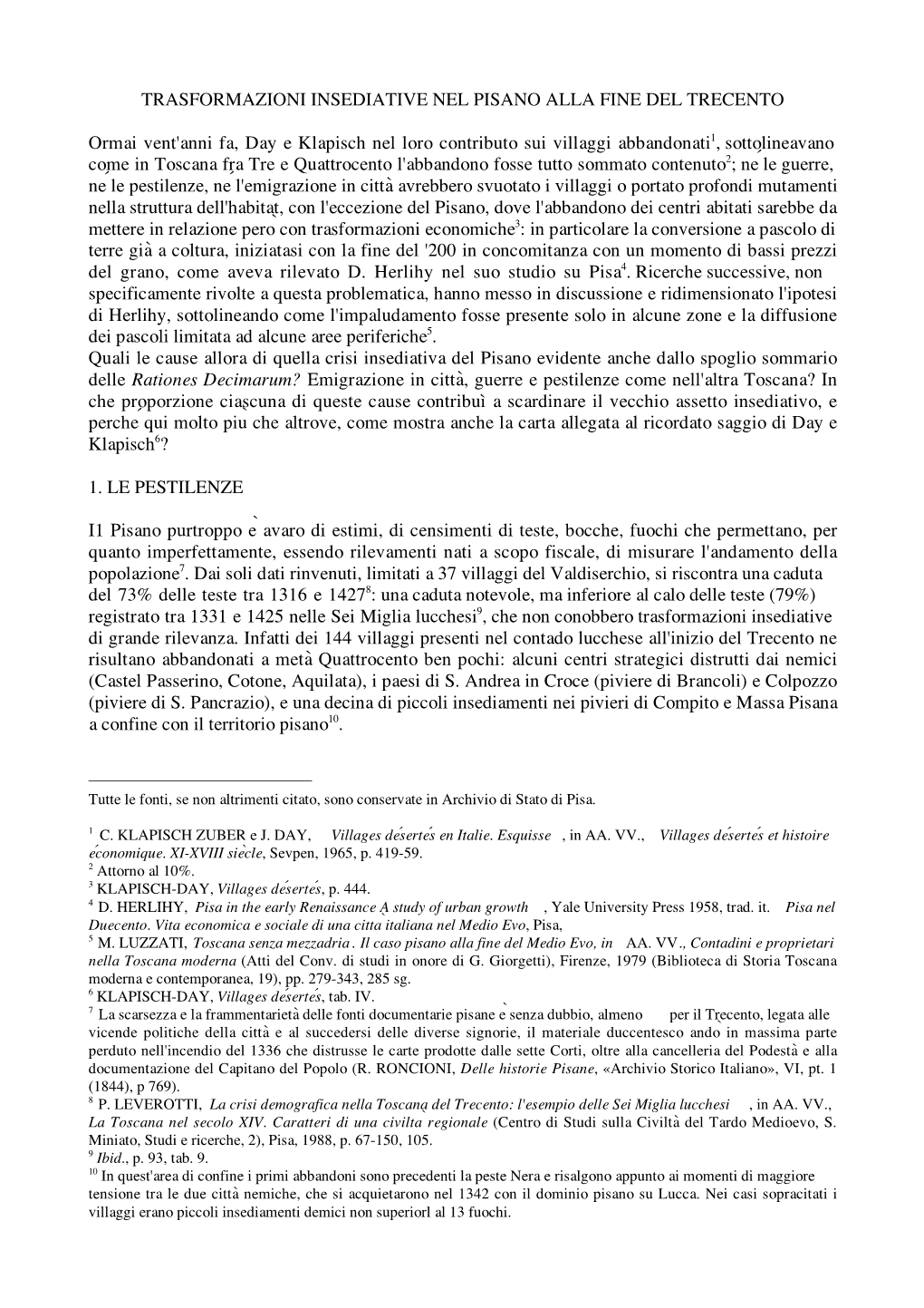 Trasformazioni Insediative Nel Pisano Alla Fine Del Trecento