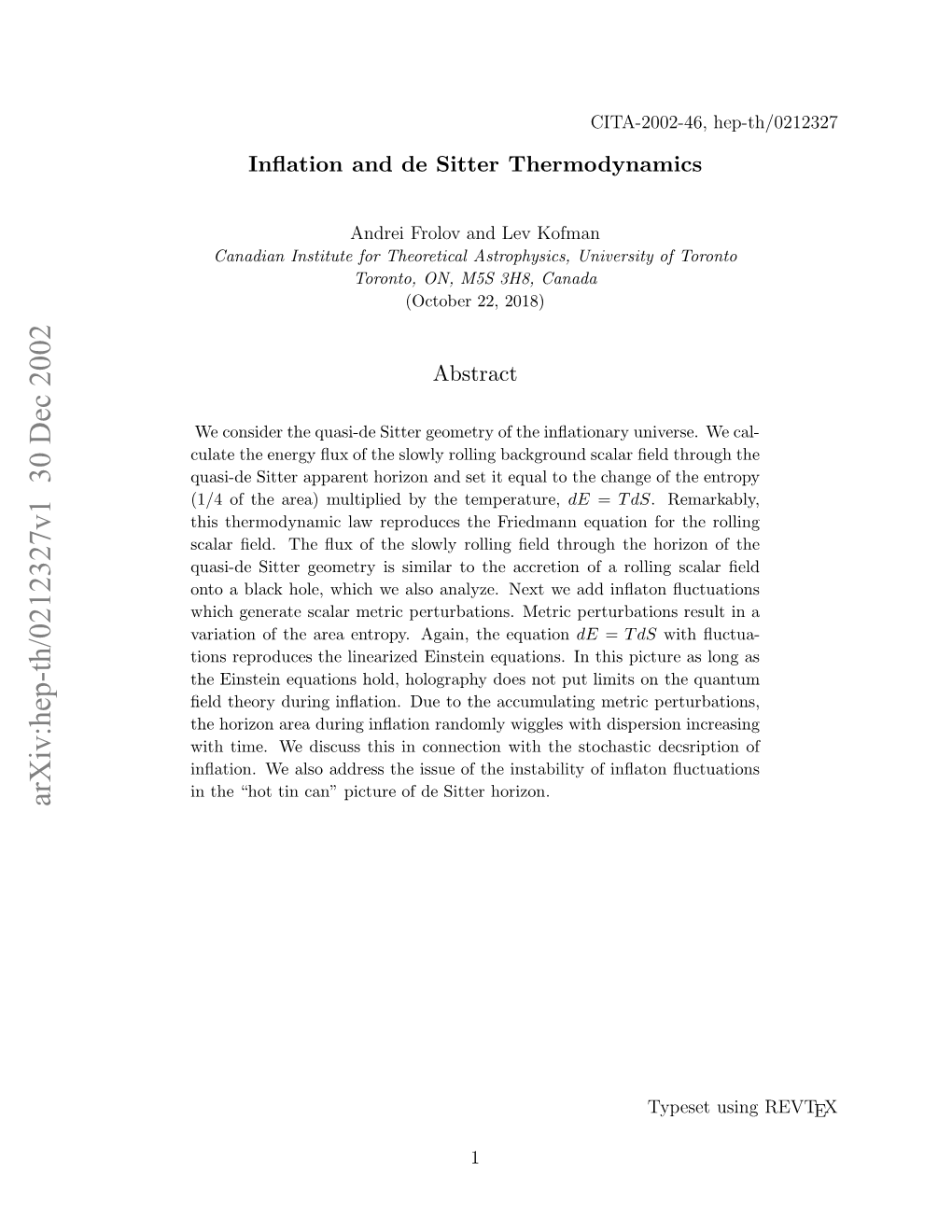 Inflation and De Sitter Thermodynamics