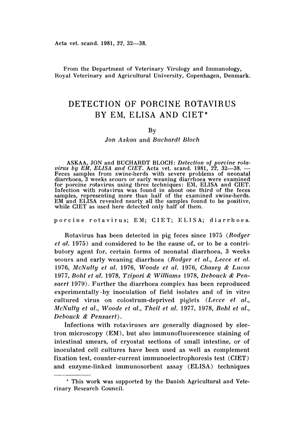 Detection of Porcine Rotavirus by Em, Elisa and Ciet·