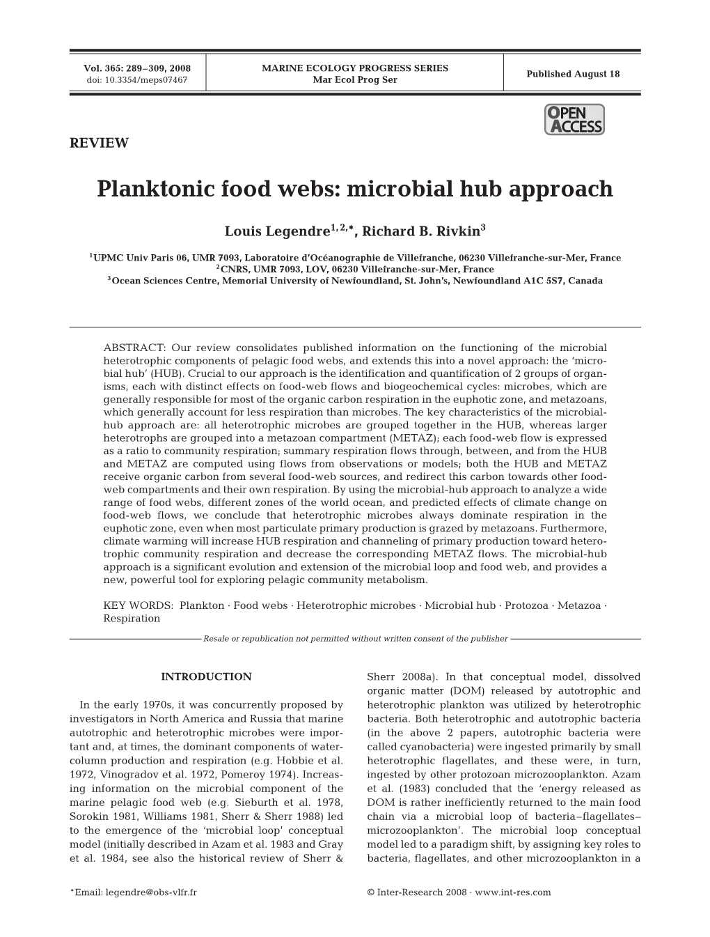 Planktonic Food Webs: Microbial Hub Approach