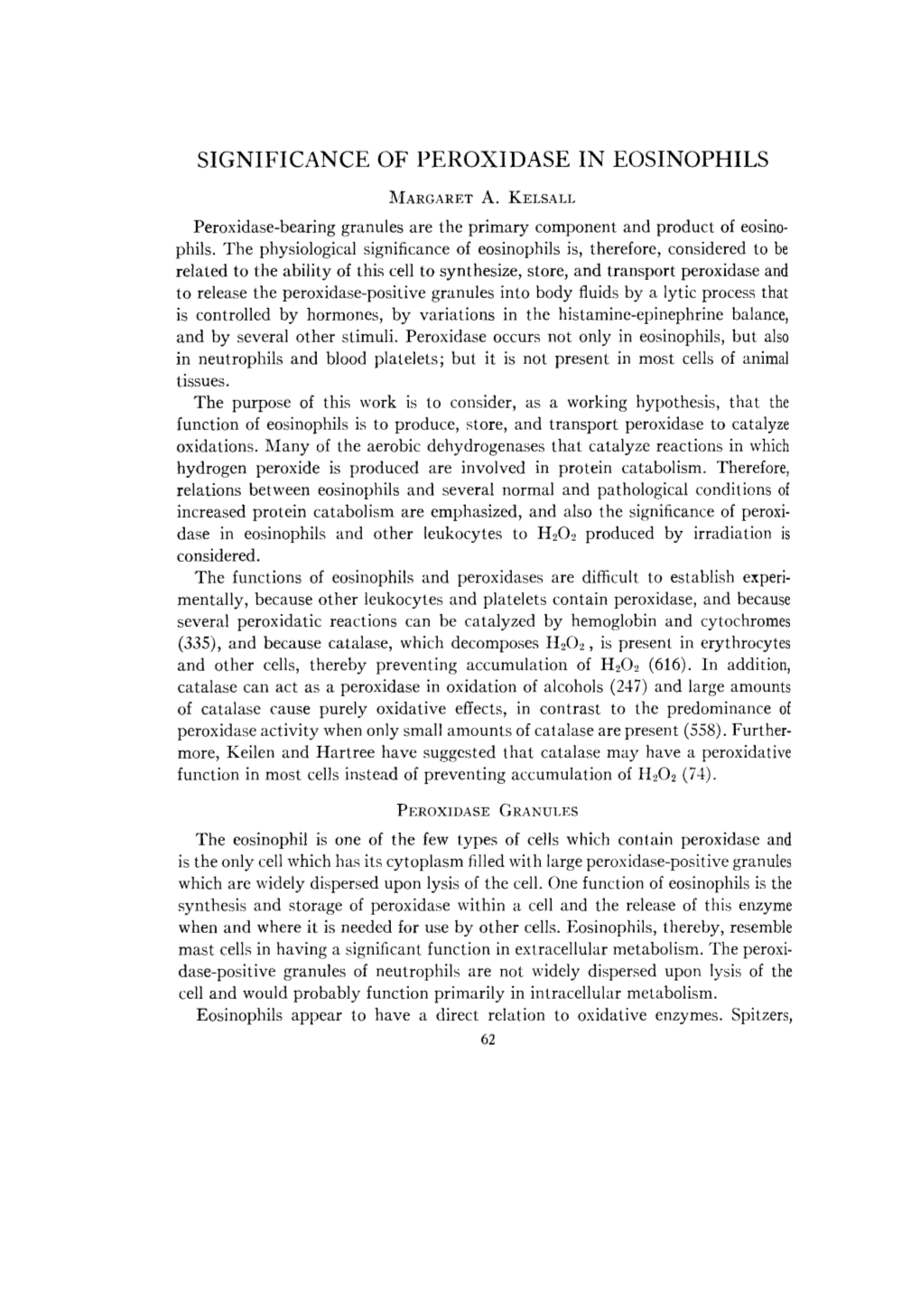 Significance of Peroxidase in Eosinophils