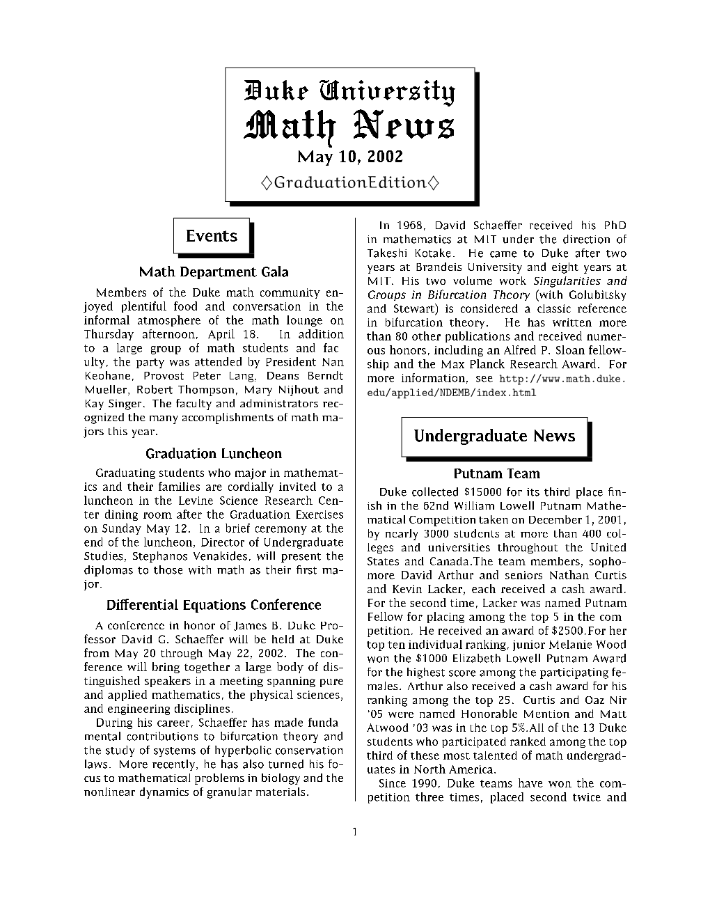 Math News May 10, 2002♦Graduationedition♦