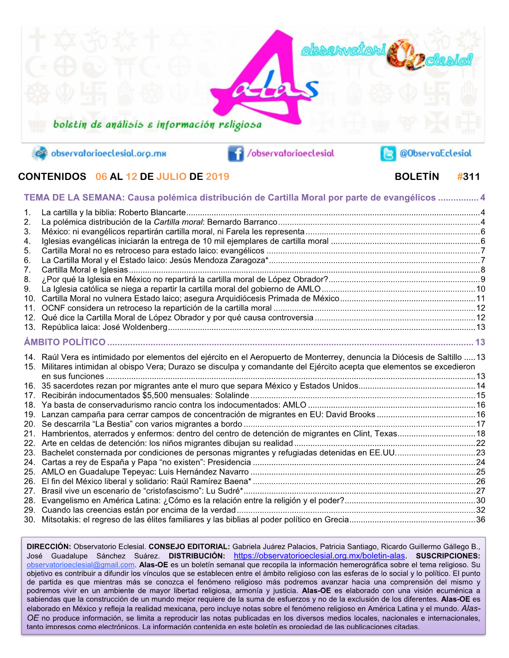 Contenidos 06 Al 12 De Julio De 2019 Boletín #311