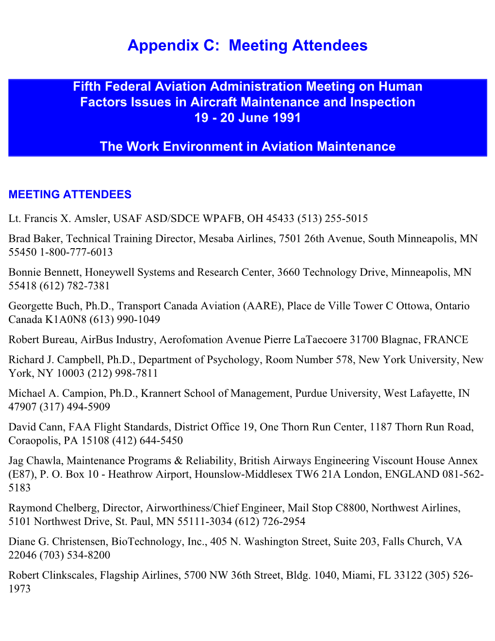 Appendix C: Meeting Attendees