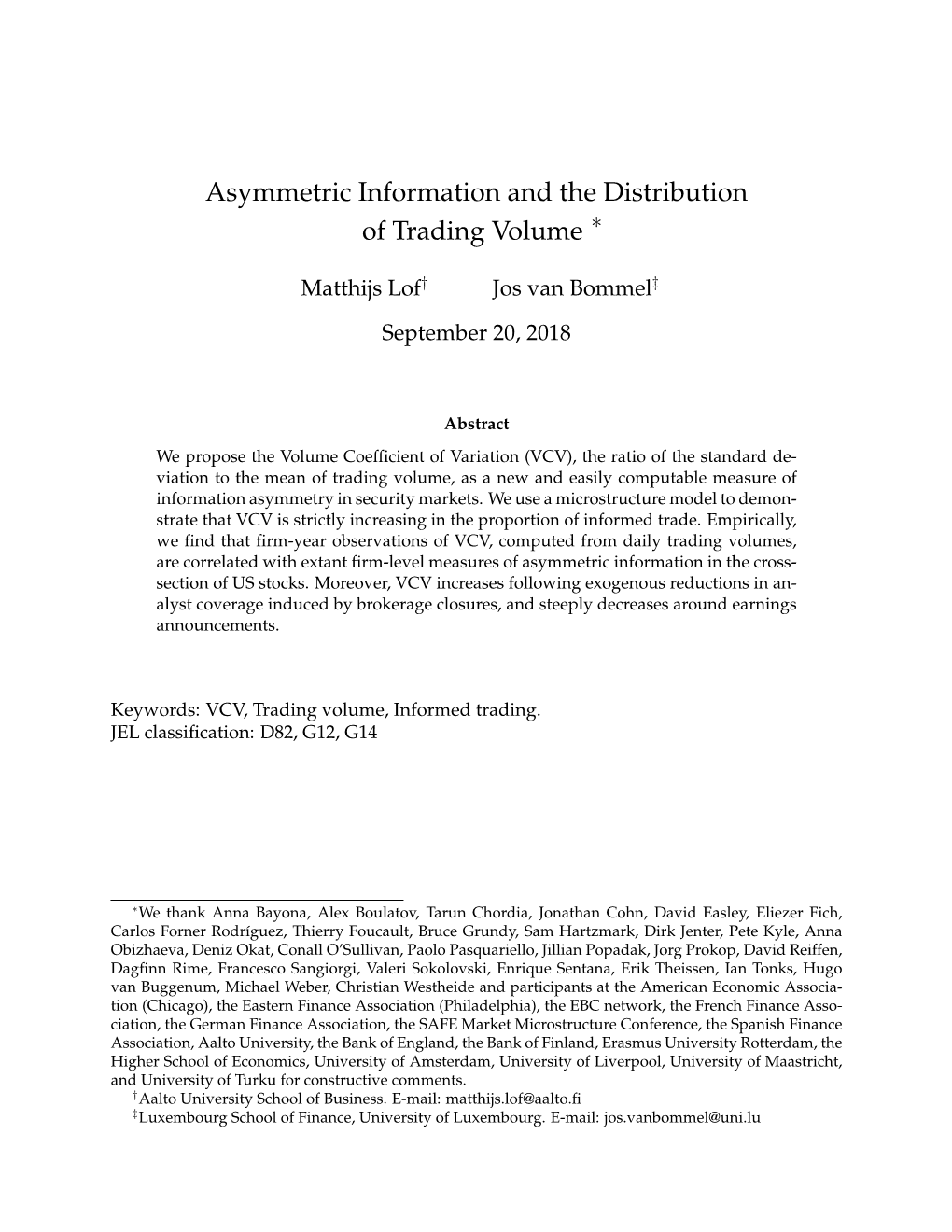 Asymmetric Information and the Distribution of Trading Volume ∗