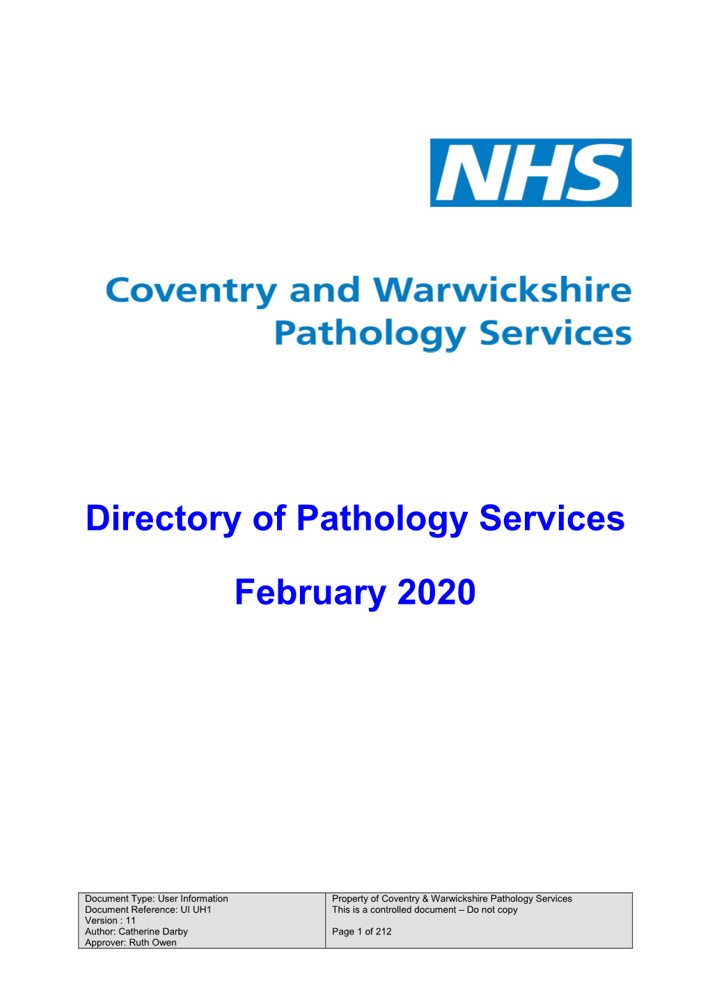 Directory of Pathology Services February 2020
