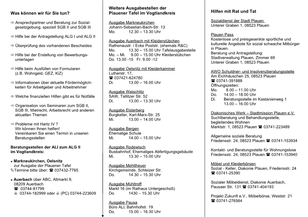 Weitere Ausgabestellen Der Plauener Tafel Im Vogtlandkreis Hilfen Mit