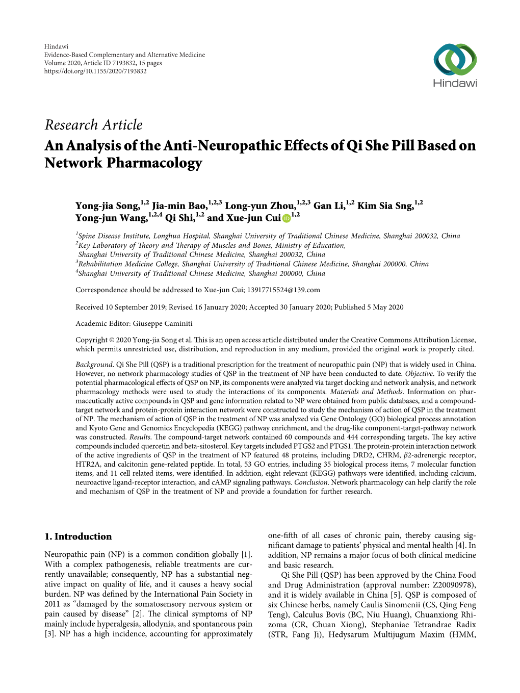 An Analysis of the Anti-Neuropathic Effects of Qi She Pill Based on Network Pharmacology