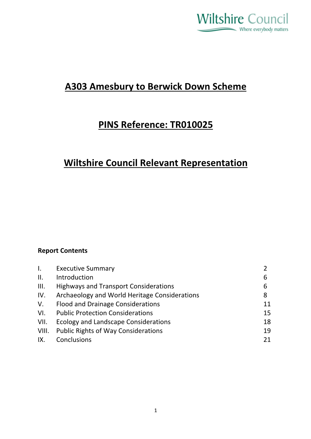 TR010025 Wiltshire Council Relevant Representation