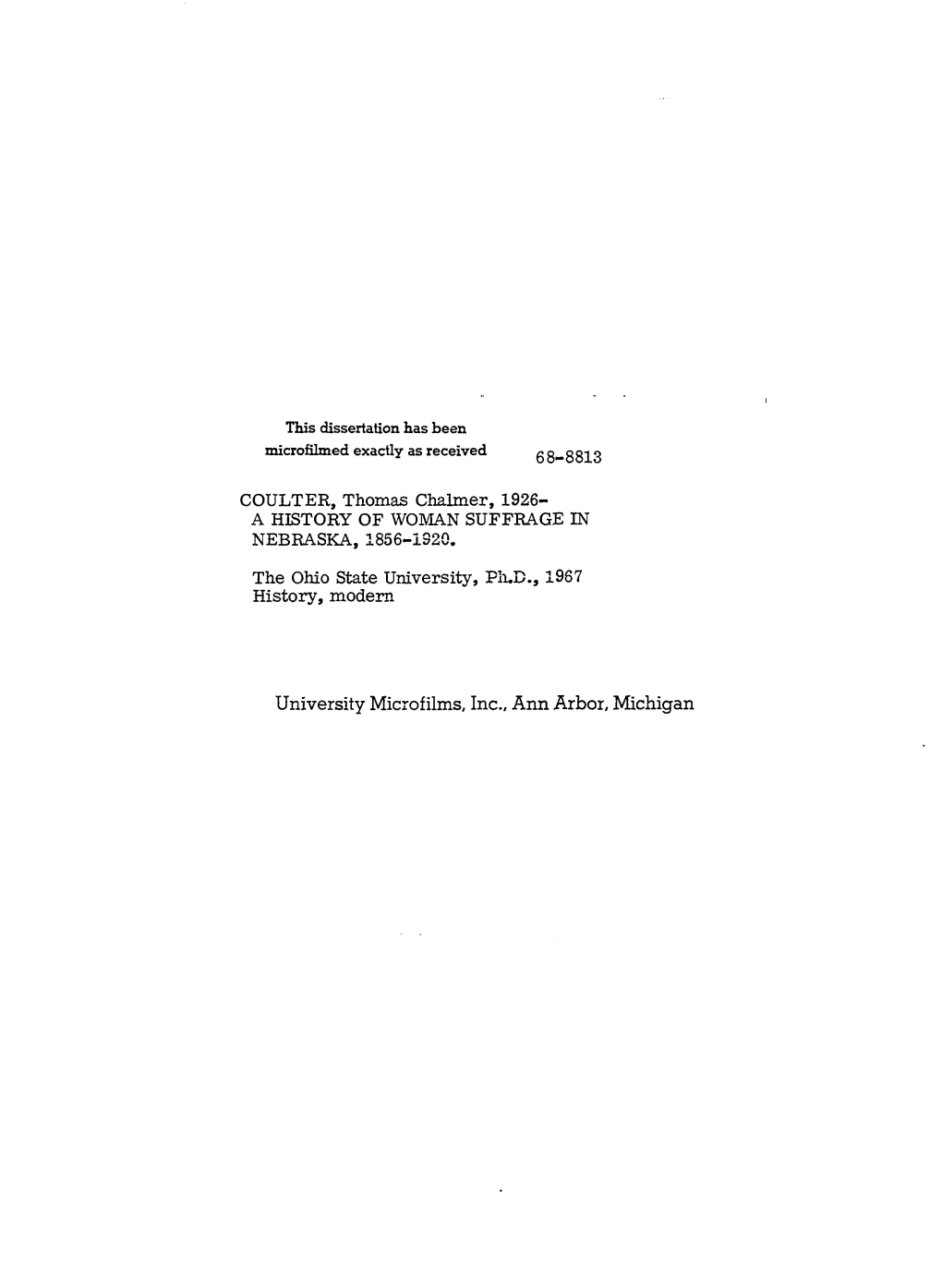 A History of Woman Suffrage in Nebraska, 1856-1320