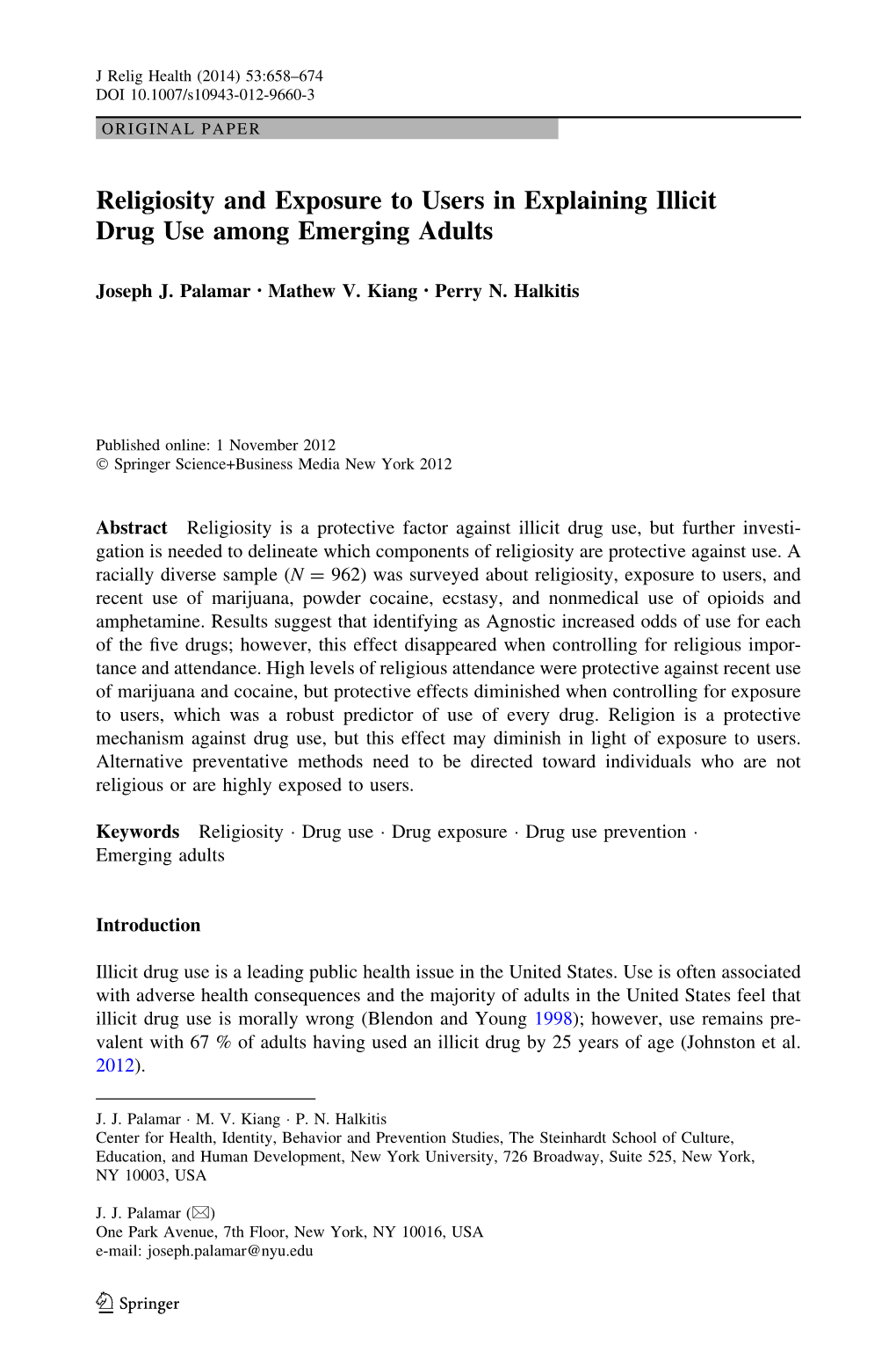 Religiosity and Exposure to Users in Explaining Illicit Drug Use Among Emerging Adults