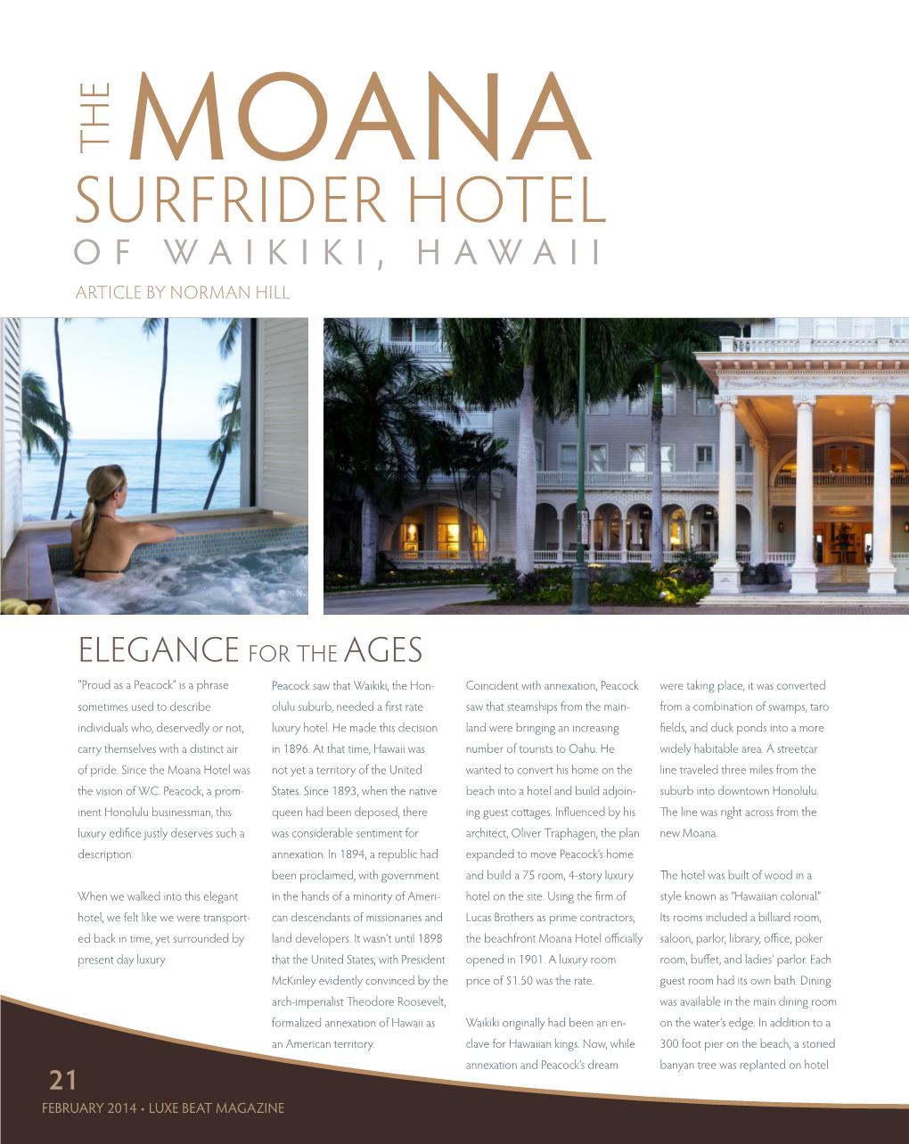 The Moana Surfrider Hotel of Waikiki, Hawaii Article by Norman Hill