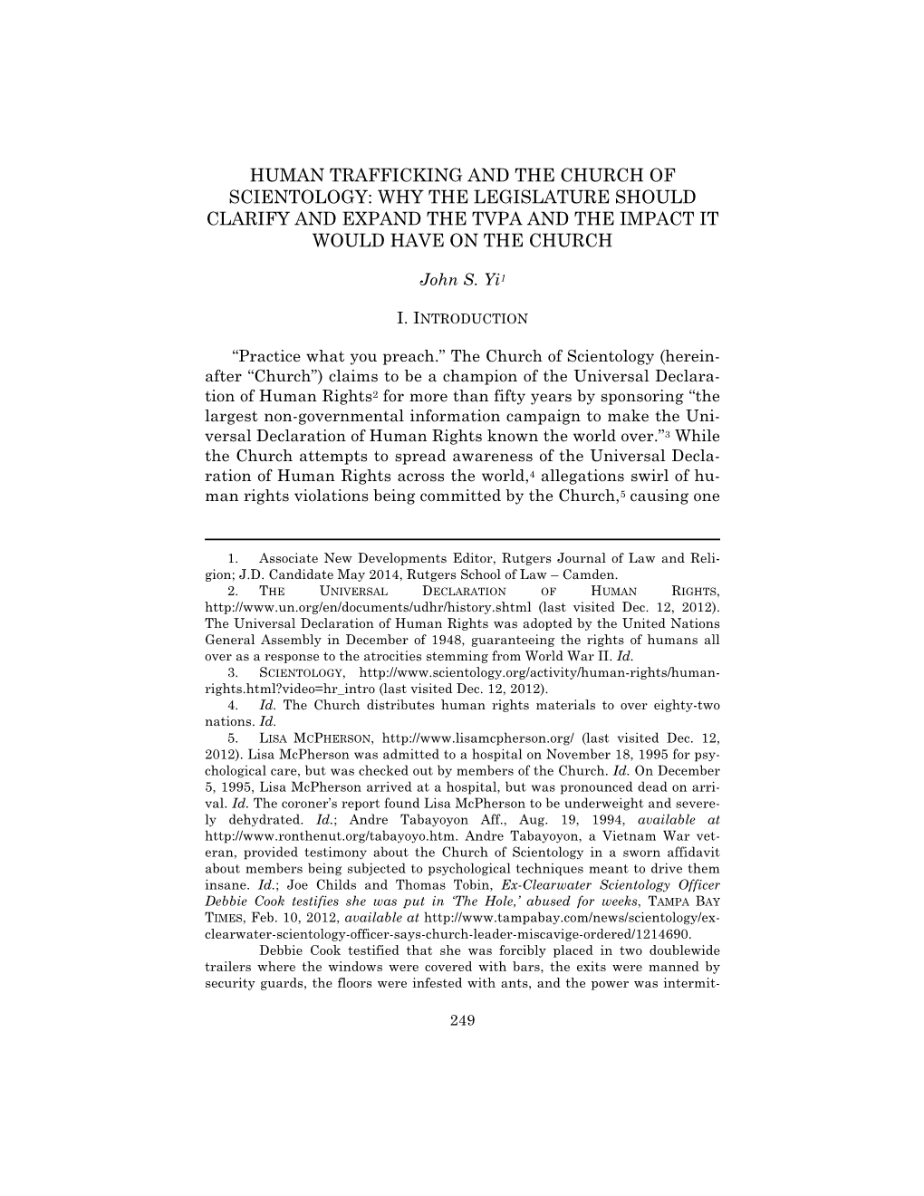 Human Trafficking and the Church of Scientology: Why the Legislature Should Clarify and Expand the Tvpa and the Impact It Would Have on the Church