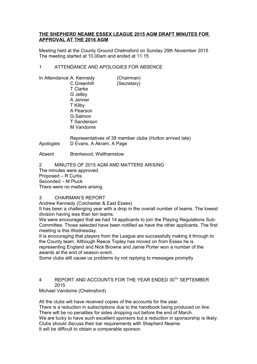 The Shepherd Neame Essex League 2001 Agm