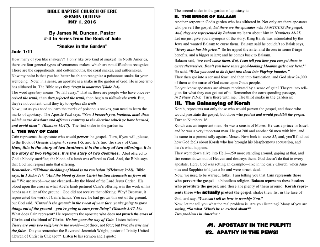 Bible Baptist Church of Erie Sermon Outline